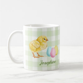 Caneca De Café Aquarela Frango e Ovos em Verde Com Nome