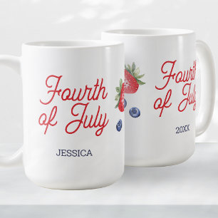 Caneca De Café Aquarela Frutas Personalizadas Script 4 de Julho