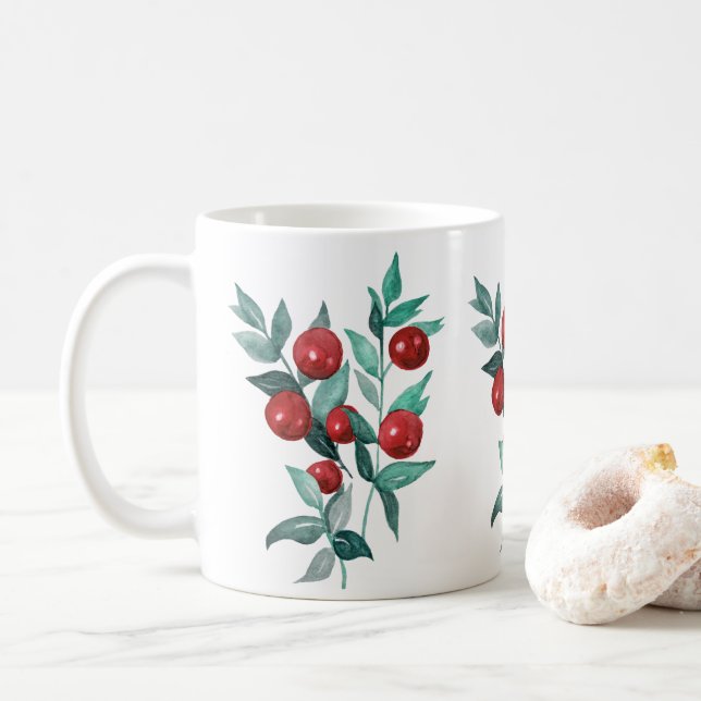 Caneca De Café Aquarela Frutas Vermelhas Festivas (Com Donut)