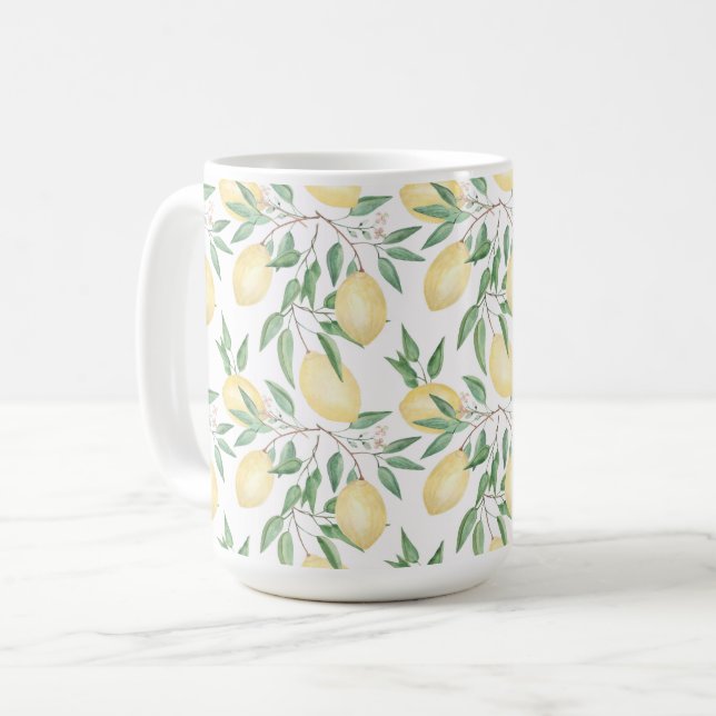 Caneca De Café Aquarela limões fruta cítrico (Frente Esquerda)