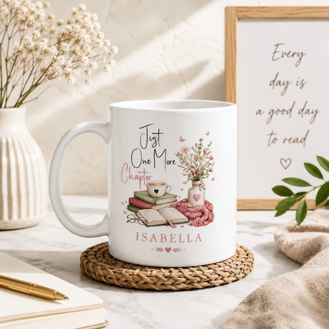 Caneca De Café Aquarela Mais Um Capítulo Floral Leitor  (coffee mugs just one more chapter book lover reading bookworm literary funny bookish bibliophile )