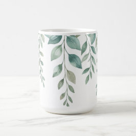 Caneca De Café Aquarela Minimalista Eucalipto em Cascata Monogra