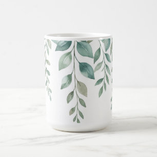 Caneca De Café Aquarela Minimalista Eucalipto em Cascata Monogra