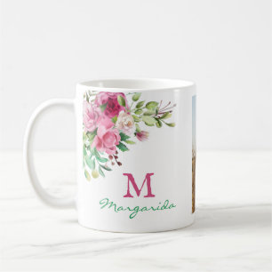Caneca De Café Aquarela Monograma Floral Duas Garota de Colagem d