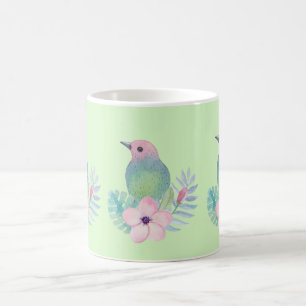 Caneca De Café Aquarela Pássaro e Flor
