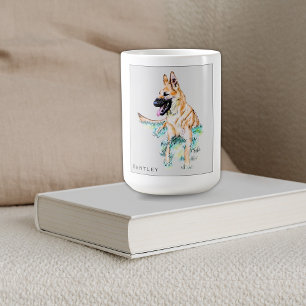 Caneca De Café Aquarela Pastor Alemão Malinois Personalizado
