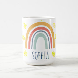 Caneca De Café Aquarela Personalizada Caprichosa Boho Arco-íris e