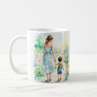 Caneca De Café Aquarela Personalizada Mãe e Filho