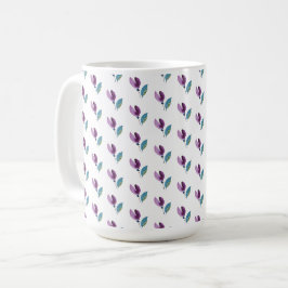 Caneca De Café Aquarela Pintada à Mão Floral Verde Roxo