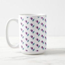 Caneca De Café Aquarela Pintada à Mão Floral Verde Roxo