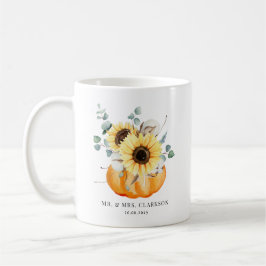 Caneca De Café Aquarela Pumpkin e Casamento outono de Girassóis