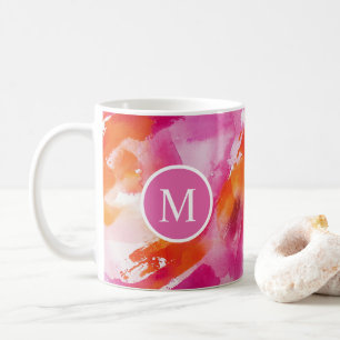 Caneca De Café Aquarela Rosa Laranja Abstrato