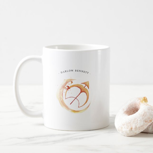 Caneca De Café Aquarela Sagittarius Astrologia Zodiac | Monograma (Com Donut)