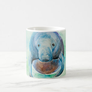 Caneca De Café Aquarela Submarina Manateada