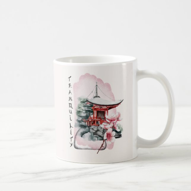 Caneca De Café Aquarela Templo Japonês Flor de Cerejeira (Direita)