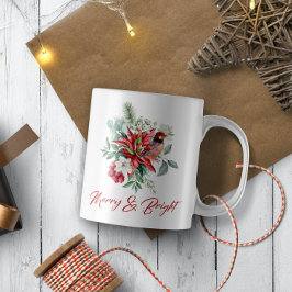 Caneca De Café Aquarelas de Natal flores, folhas e aves