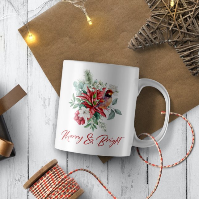 Caneca De Café Aquarelas de Natal flores, folhas e aves (Criador carregado)