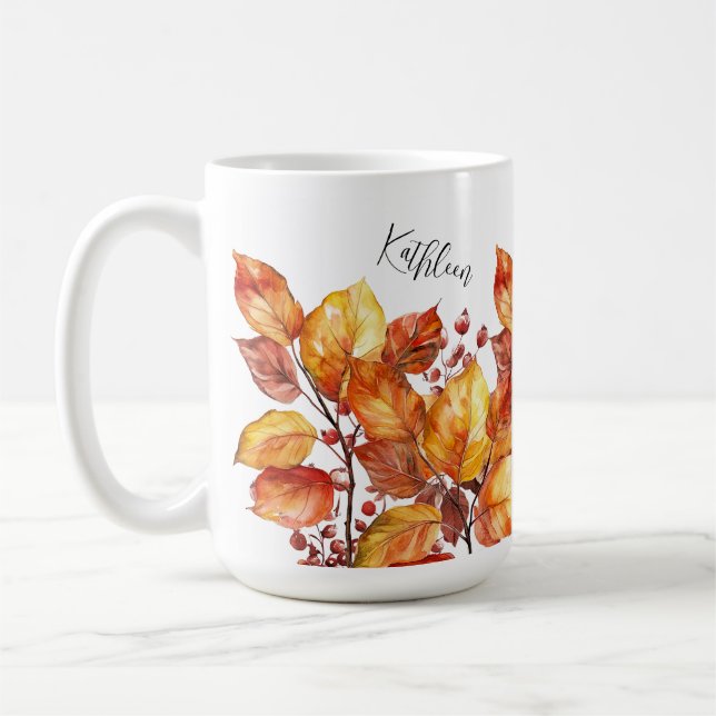 Caneca De Café Aquarell Herbst Blätter Design (Esquerda)