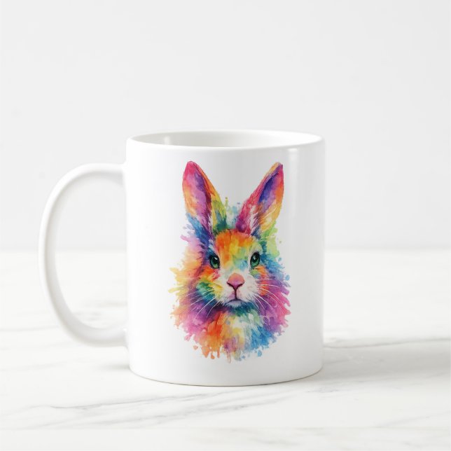 Caneca De Café Aquarell Regenbogen Hase Tasse – Wildtier Edition (Esquerda)