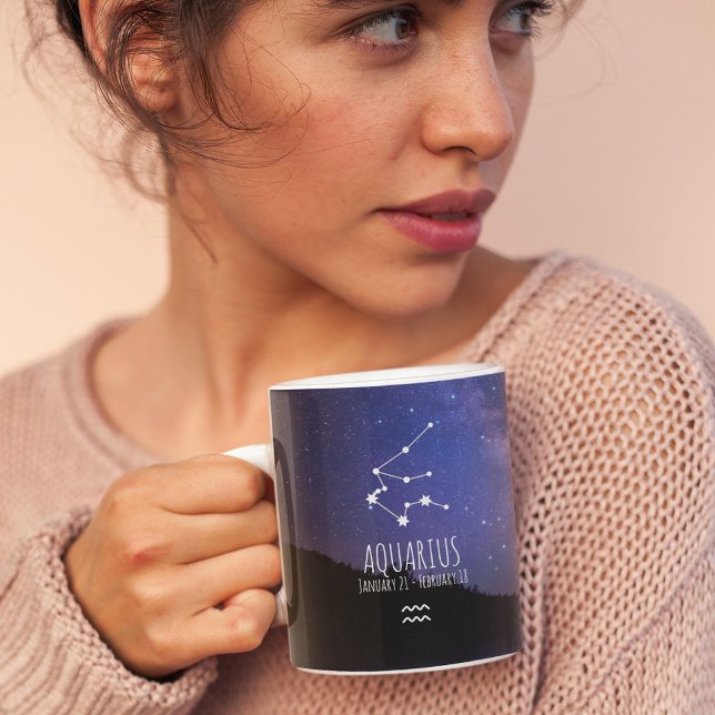 Caneca De Café Aquário | Constelação Zodiac Personalizada (Criador carregado)
