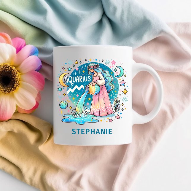 Caneca De Café Aquário Personalizado Portador de Água do Zodíaco (Personalized Aquarius Zodiac Water Bearer Coffee Mug)