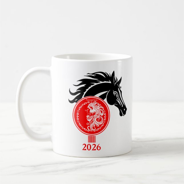 Caneca De Café Aquário x Ano Personalizado do Cavalo 2026 (Esquerda)