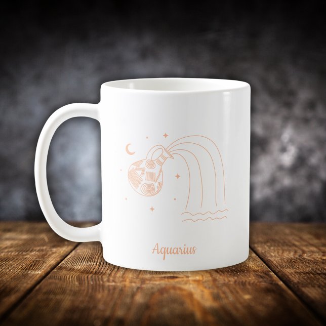 Caneca De Café Aquário Zodíaco Linha Arte Branco Pêssego (Criador carregado)