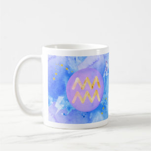 Caneca De Café Aquarius Purple Blue Watercolor Astrologia Zodiac