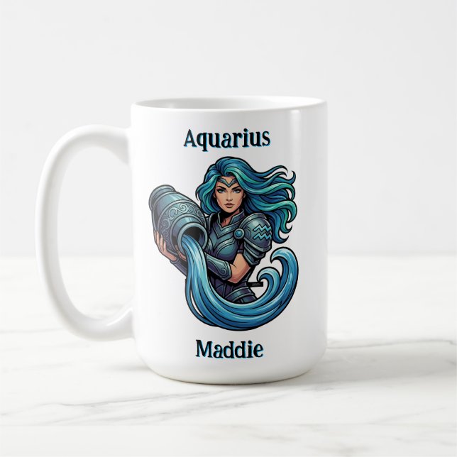 Caneca De Café Aquarius Traits and Dates | Personalized (Esquerda)