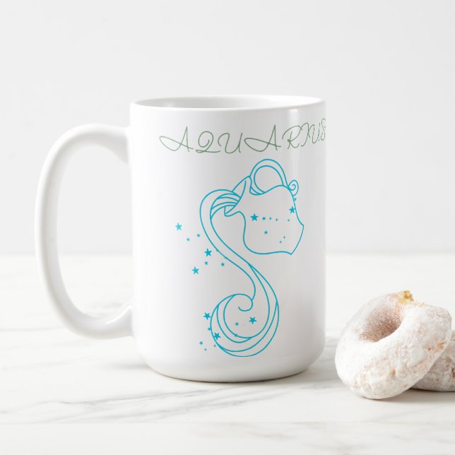 Caneca De Café Aquarius Zodiac Design - Arte Astrologica Única pa (Com Donut)