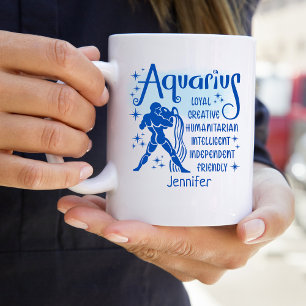 Caneca De Café Aquarius Zodiac Traços Personalizados Horoscópio