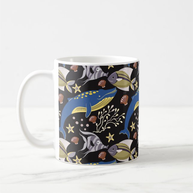Caneca De Café Aquatic animals pattern | ocean underwater life 17 (Esquerda)