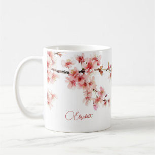 Caneca De Café Aquecida Cereja Flor Seu Nome Monograma Mug