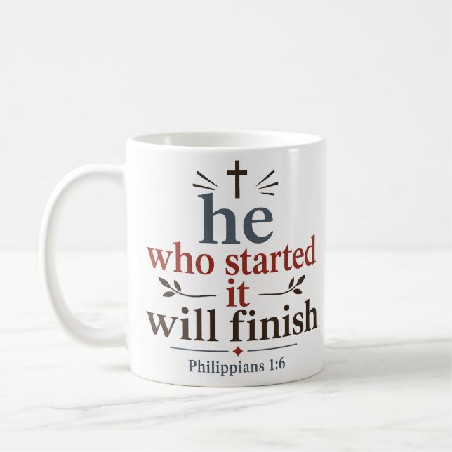 Caneca De Café Aquele Que Começou Terminará Promessa das Escritur (Esquerda)