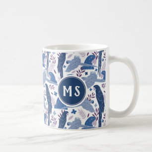 Caneca De Café Ara Parrot Blue Tropical Leaf Pattern Monograma