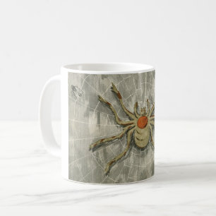 Caneca De Café Aranha de Halloween Vintage em Sua Teia com uma Mo