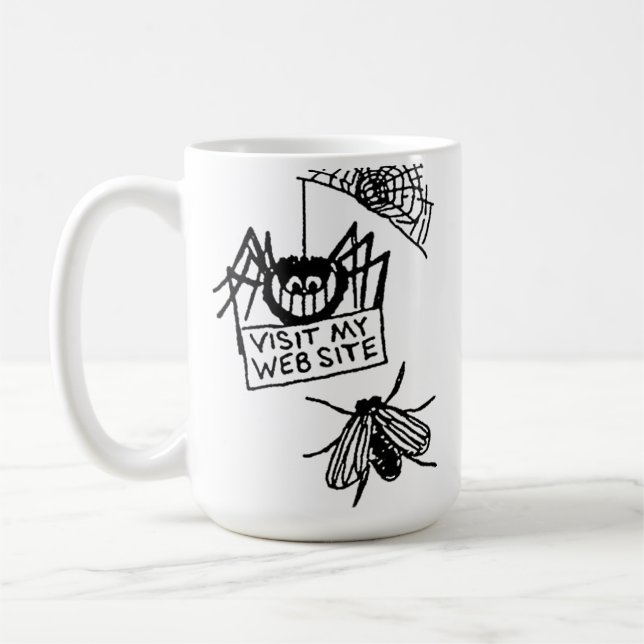 Caneca De Café Aranha Engraçada Diz Visite Meu Site Cartoon (Esquerda)