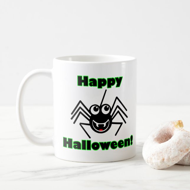 Caneca De Café Aranha Feliz Halloween (Com Donut)