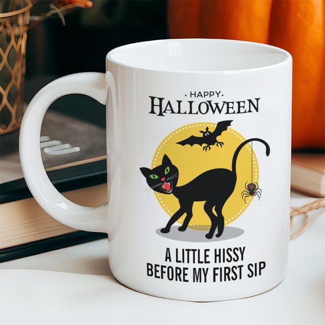 Caneca De Café Aranha Gato Preto Assustador Halloween (Criador carregado)