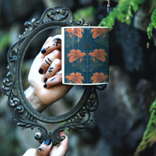 Caneca De Café Aranhas e Lírios Estranhos Padrão de Vintagem do H