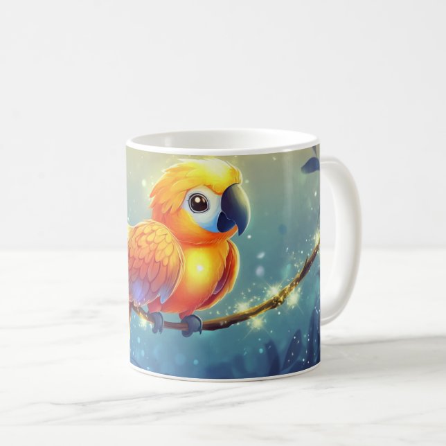 Caneca De Café arara luminosa empoleirada em um galho. (Frente Esquerda)