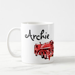 Caneca De Café Archie Name Com Caminhão De Fogo Vermelho,