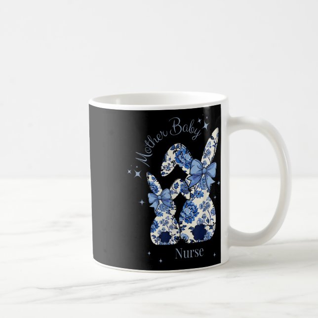 Caneca De Café Arco Azul Floral  Coelho Páscoa Mãe Bebê (Direita)