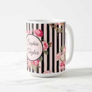 Caneca De Café Arco cor-de-rosa Rosas de vinheta Black Strips