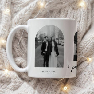 Caneca De Café Arco de 3 Fotos de Casal Moderno de 1º Aniversário