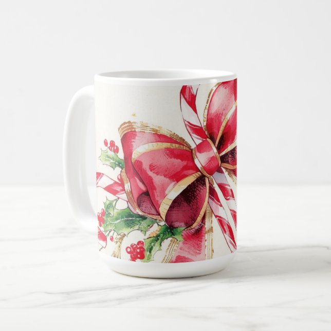 Caneca De Café Arco de Azevinho Vermelho de Bala de Canudo em Aqu (Frente Esquerda)