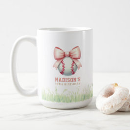 Caneca De Café Arco de Menina de Beisebol Rosa Personalizado