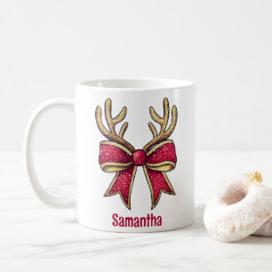 Caneca De Café Arco de Reindeer Personalizado Bonito Natal