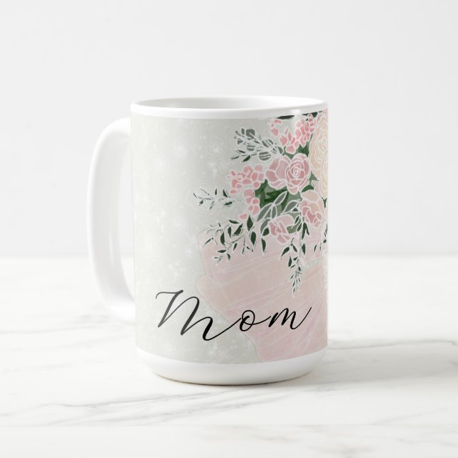 Caneca De Café Arco de Rosa da Mamãe e Buquê de Wistéria Rosa (Frente Esquerda)