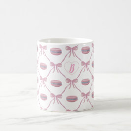 Caneca De Café Arco e Macarões de Coquetes Cinza Rosa Iniciais Pe